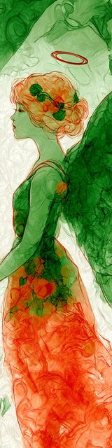 Free angel bookmark featuring green and red dress angel